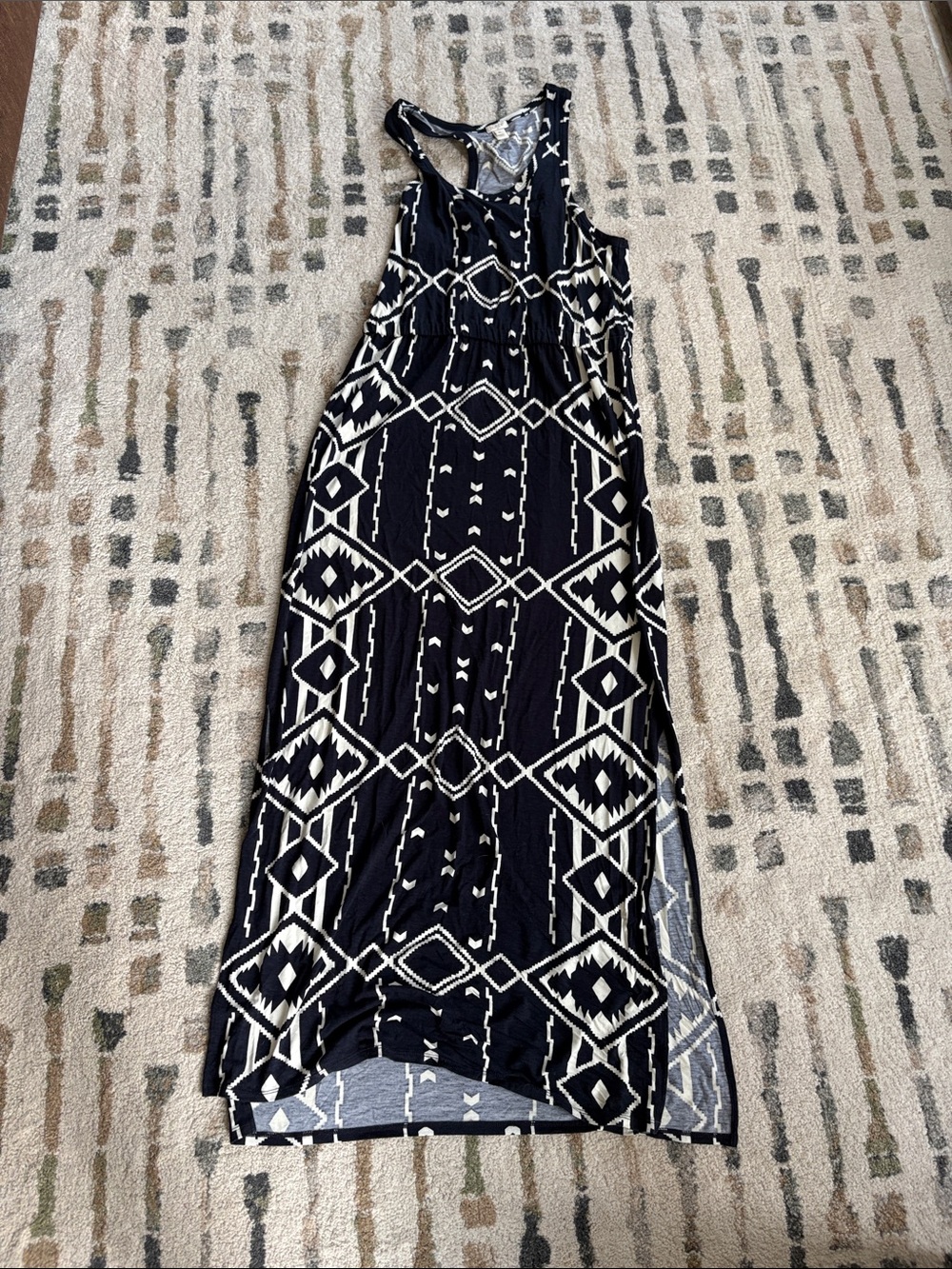 J. Crew Navy and White Geometric Racerback Maxi Dress